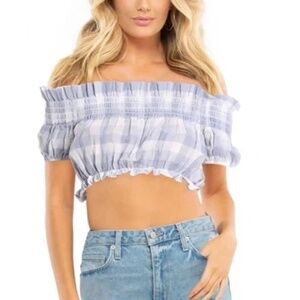 BEACH RIOT Paige Blue Gingham Crop Top